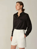 Chemisier en soie à manches longues classique 100% 22MM Mulberry Silk Top pour femme