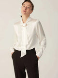 Camisa de seda preciosa clásica Blusa de seda con cuello de manga larga para mujer