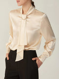 Classic Gorgeous Silk Shirt  Long Sleeves Collared Silk Blouse for Women