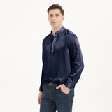 Classic Long Sleeves Mens Silk Shirts 100% Mulberry Silk Stand Collar Silk Top Pullover