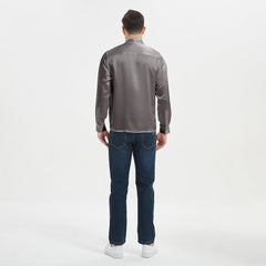 Classic Long Sleeves   Stand Collar Pullover Men Silk Shirts