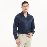 Camisas clásicas de seda de manga larga para hombre Top de seda con botones ocultos y cuello alto