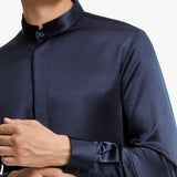 Camisas clásicas de seda de manga larga para hombre Top de seda con botones ocultos y cuello alto