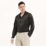 Camisas clásicas de seda de manga larga para hombre Top de seda con botones ocultos y cuello alto