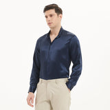 Camisas clásicas de seda de manga larga para hombre Top de seda con botones ocultos y cuello alto