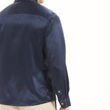 Camisas clásicas de seda de manga larga para hombre Top de seda con botones ocultos y cuello alto