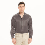 Camisas clásicas de seda de manga larga para hombre Top de seda con botones ocultos y cuello alto