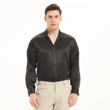 Camisas clásicas de seda de manga larga para hombre Top de seda con botones ocultos y cuello alto