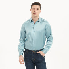 Klassische Herren lange Ärmel versteckter Knopfgeschäfts -Silk -Shirt