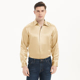 Camisas de seda clásicas para hombre Camisa de seda de negocios con botones ocultos de manga larga