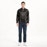 Camisas de seda clásicas para hombre Camisa de seda de negocios con botones ocultos de manga larga