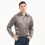 Camisas de seda clásicas para hombre Camisa de seda de negocios con botones ocultos de manga larga