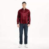 Camisas de seda clásicas para hombre Camisa de seda de negocios con botones ocultos de manga larga