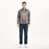 Camisas de seda clásicas para hombre Camisa de seda de negocios con botones ocultos de manga larga