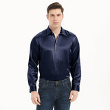 Camisas de seda clásicas para hombre Camisa de seda de negocios con botones ocultos de manga larga