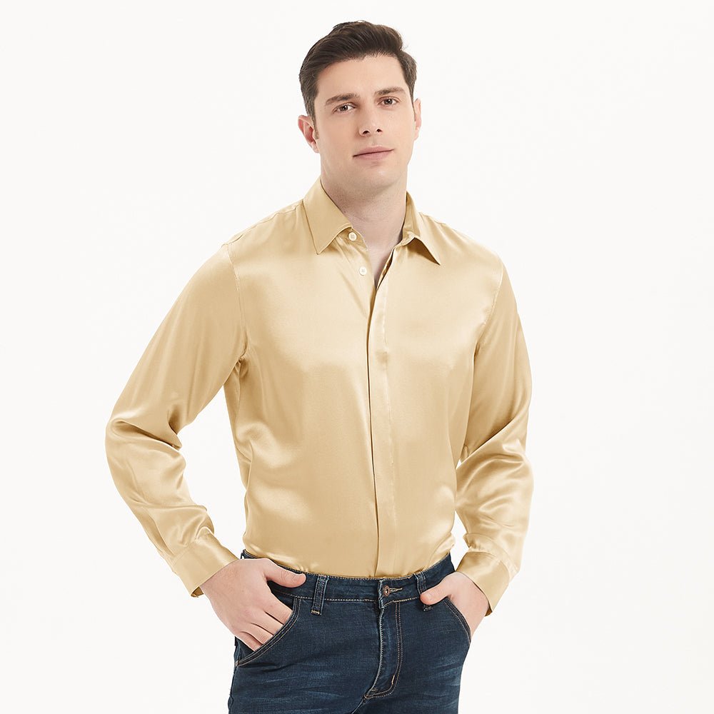 Chemises en soie classiques pour hommes Chemise en soie à boutons cachés