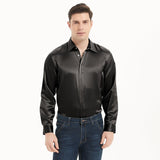 Camisas de seda clásicas para hombre Camisa de seda de negocios con botones ocultos de manga larga