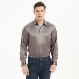Camisas de seda clásicas para hombre Camisa de seda de negocios con botones ocultos de manga larga