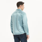 Classic Mens Silk Shirts Long Sleeves Hidden Button Business Silk Shirt