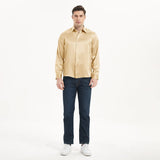 Camisas de seda clásicas para hombre Camisa de seda de negocios con botones ocultos de manga larga