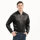 Camisas de seda clásicas para hombre Camisa de seda de negocios con botones ocultos de manga larga