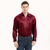 Camisas de seda clásicas para hombre Camisa de seda de negocios con botones ocultos de manga larga