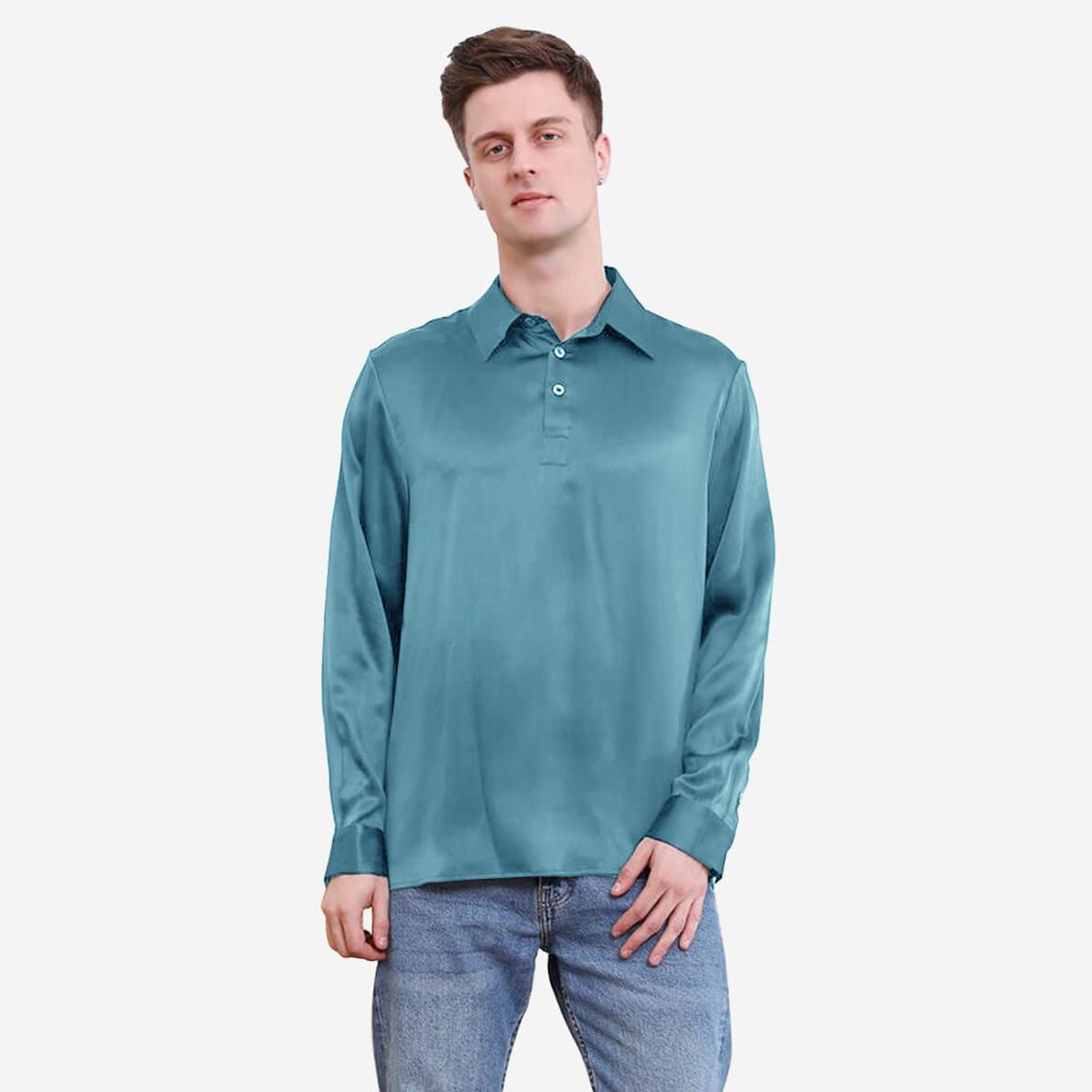 Classic Men Silk Polo Shirts Long Sleeves Business Silk Top DIANASILK Classic Men Silk Polo Shirts Long Sleeves Business Silk Top DIANASILK