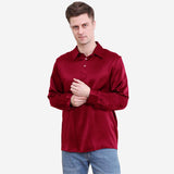 Polo de seda clásico de color puro para hombre, manga larga, top de seda de negocios