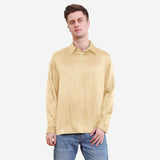 Polo de seda clásico de color puro para hombre, manga larga, top de seda de negocios