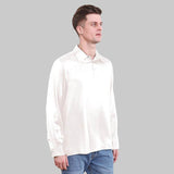 Polo de seda clásico de color puro para hombre, manga larga, top de seda de negocios