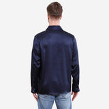 Polo de seda clásico de color puro para hombre, manga larga, top de seda de negocios