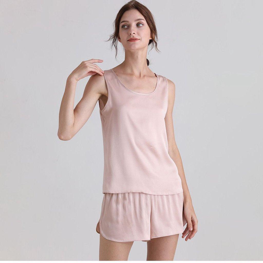 Classic Short Silk Pajamas Set Sleeveless Women Silk sleepwear - DIANASILK