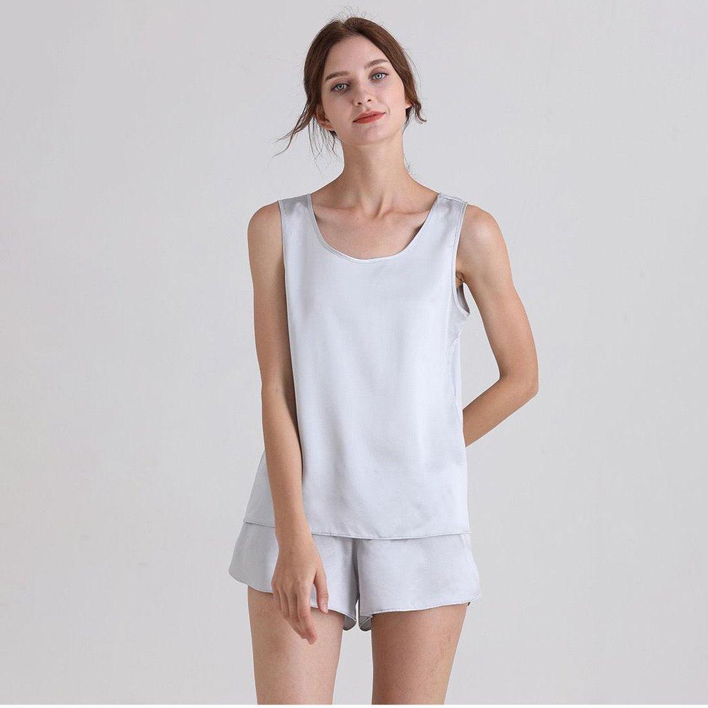 Classic Short Silk Pajamas Set Sleeveless Women Silk sleepwear - DIANASILK