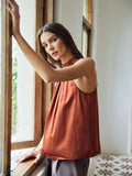 Classic Silk Gathered Halter Silk Top Sleeveless Silk Shirt for Women
