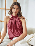 Classic Silk Gathered Halter Silk Top Sleeveless Silk Shirt for Women