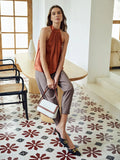 Classic Silk Gathered Halter Silk Top Sleeveless Silk Shirt for Women