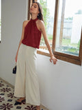 Classic Silk Gathered Halter Silk Top Sleeveless Silk Shirt for Women