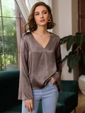 Classic V Neck Silk Shirt Long Sleeves Silk Top Silk Blouse for Women