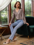 Classic V Neck Silk Shirt Long Sleeves Silk Top Silk Blouse for Women