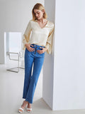 Classic V Neck Silk Shirt Long Sleeves Silk Top Silk Blouse for Women