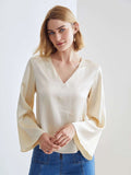 Classic V Neck Silk Shirt Long Sleeves Silk Top Silk Blouse for Women