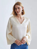 Classic V Neck Silk Shirt Long Sleeves Silk Top Silk Blouse for Women