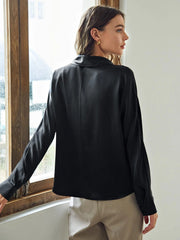 Klassisches V -Nacken -Seidenhemd Langarm Seiden Seidenbluse für Frauen