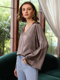 Classic V Neck Silk Shirt Long Sleeves Silk Top Silk Blouse for Women