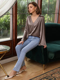 Classic V Neck Silk Shirt Long Sleeves Silk Top Silk Blouse for Women