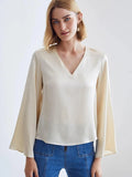 Classic V Neck Silk Shirt Long Sleeves Silk Top Silk Blouse for Women