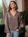 Classic V Neck Silk Shirt Long Sleeves Silk Top Silk Blouse for Women