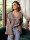 Classic V Neck Silk Shirt Long Sleeves Silk Top Silk Blouse for Women