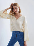 Classic V Neck Silk Shirt Long Sleeves Silk Top Silk Blouse for Women