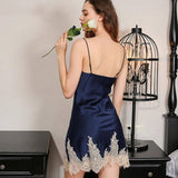 Classic V Neck with Lace Split Women's Silk Nightgown Ladies Silk Nightwear - DIANASILK